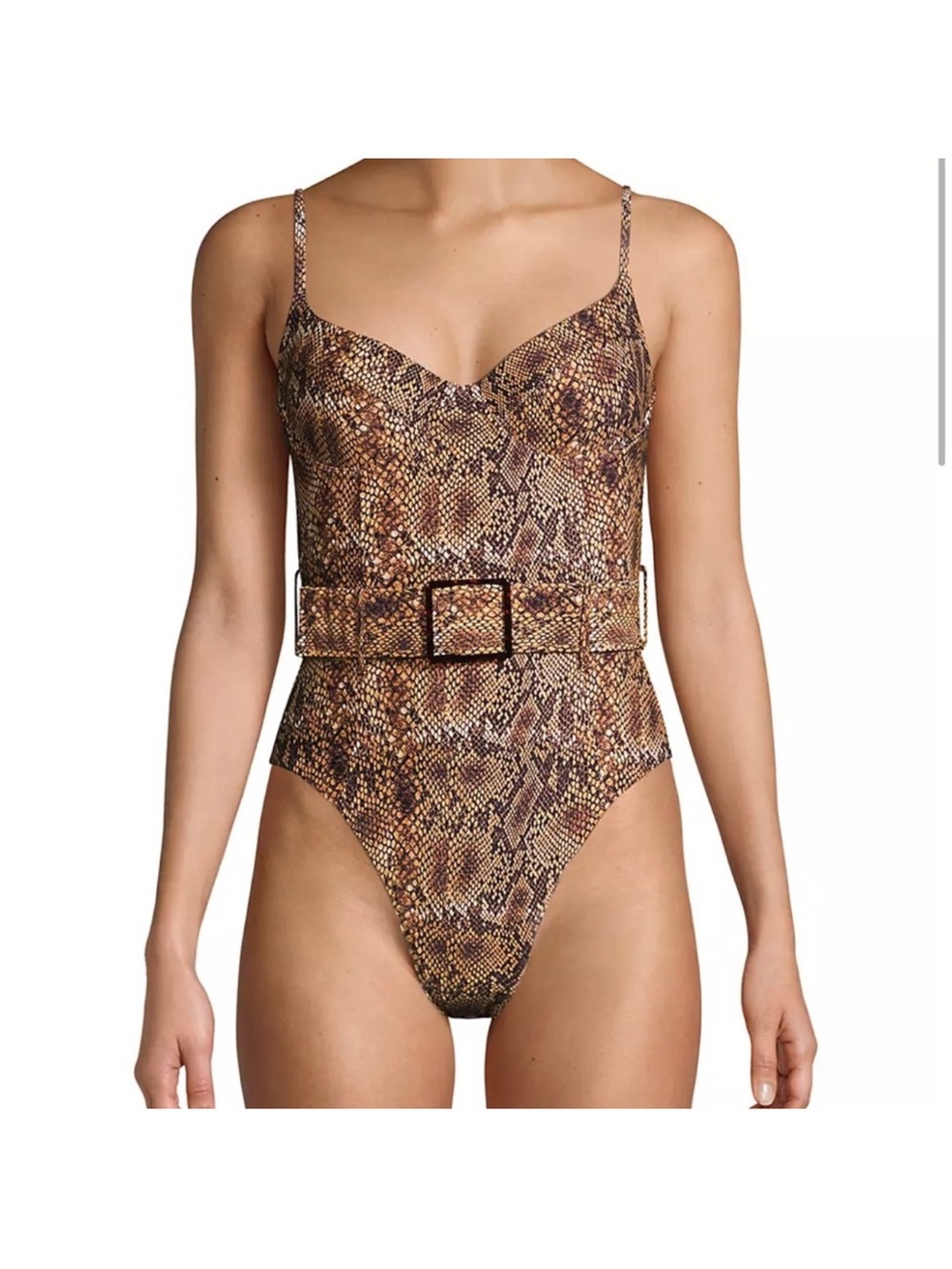 WeWoreWhat Snake Print Brown One-Piece Swimsuit with Belt